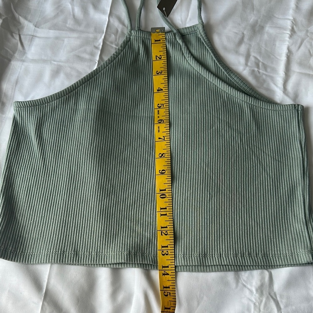 J. Crew Green Ribbed Sleeveless Crop Tank Top - Picture 7 of 8